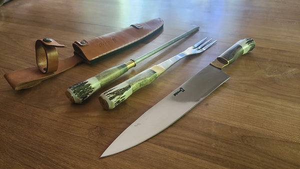 Argentine BARBECUE SET Deer Horn. 11" Blade . Mission Argentina.