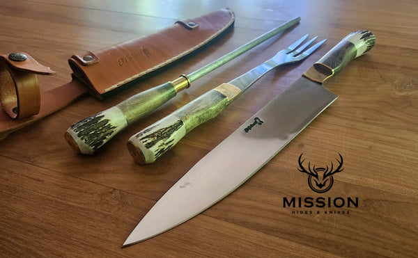 Argentine BARBECUE SET Deer Horn. 11" Blade . Mission Argentina.