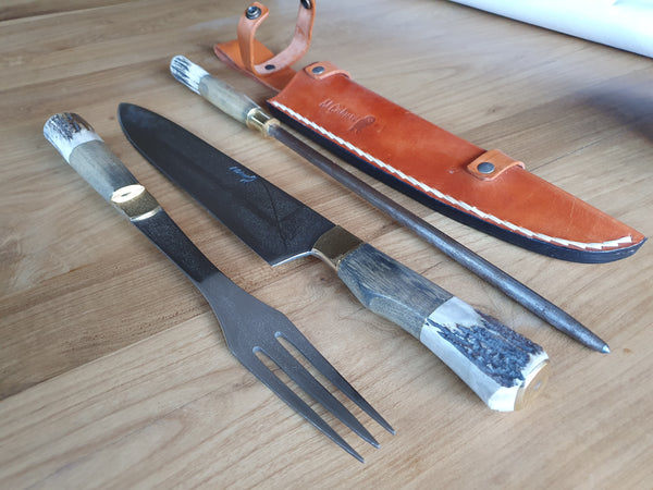 Argentine BARBECUE SET Deer Horn. 11" Blade . Mission Argentina.