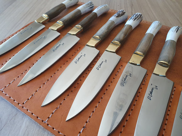 STEAK KNIVES SET x 8 Stainless Steel  Deer Horn Handle Mission Argentina. C210x8