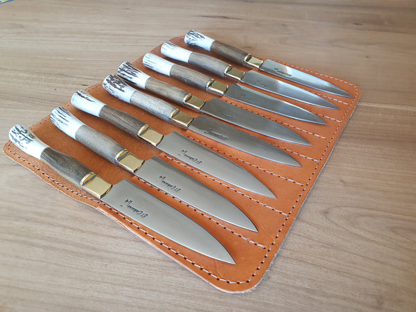 STEAK KNIVES SET x 8 Stainless Steel  Deer Horn Handle Mission Argentina. C210x8