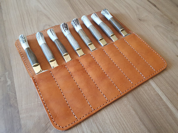 STEAK KNIVES SET x 8 Stainless Steel  Deer Horn Handle Mission Argentina. C210x8
