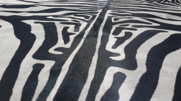 Cowhide Rug ZEBRA BLACK WHITE 6.9 x 6.2 ft A489 Peau de Zebre  Piel de Vaca Impresa Cebra