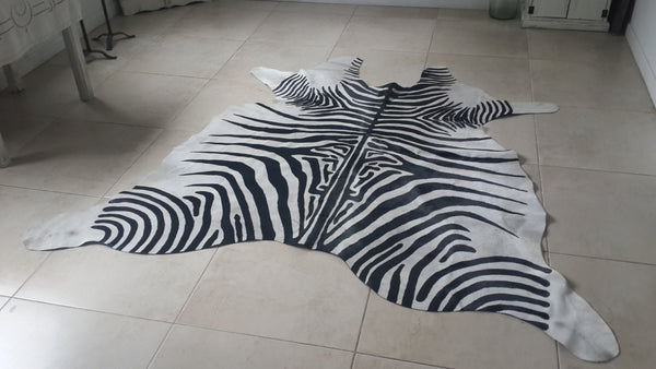 Cowhide Rug ZEBRA BLACK WHITE 6.9 x 6.2 ft A489 Peau de Zebre  Piel de Vaca Impresa Cebra