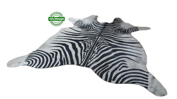 Cowhide Rug ZEBRA BLACK WHITE 6.9 x 6.2 ft A489 Peau de Zebre  Piel de Vaca Impresa Cebra