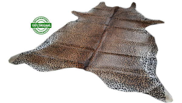 Cowhide Rug LEOPARD PRINT !. Unique! XL! a434 6.7 x 6.4 ft Peau de léopard. Piel de Vaca