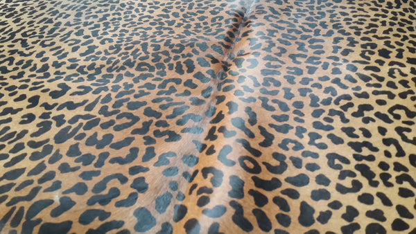 Cowhide Rug LEOPARD PRINT !. Unique! XL! a434 6.7 x 6.4 ft Peau de léopard. Piel de Vaca