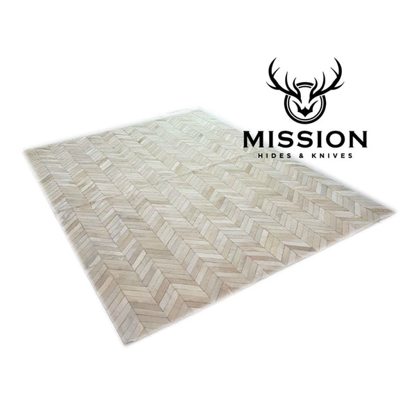 Cowhide HERRINGBONE Rug Tapis Peau de Vache Kuhfell Teppich Chevron White 1.8 x 2.4 m (8x6ft)