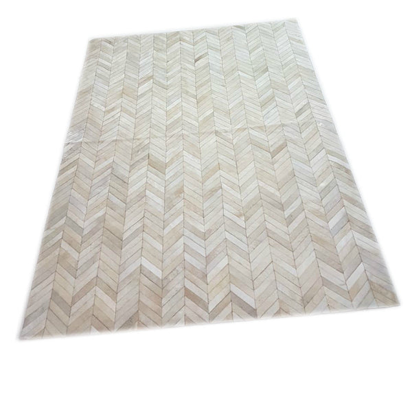 Cowhide HERRINGBONE Rug Tapis Peau de Vache Kuhfell Teppich Chevron White 1.8 x 2.4 m (8x6ft)