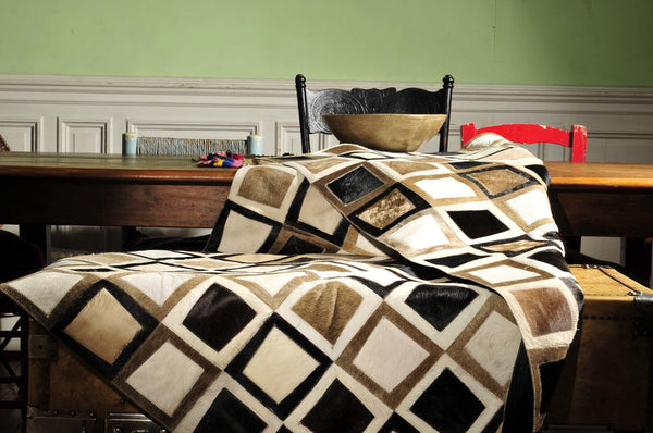 Cowhide HERRINGBONE Rug Tapis Peau de Vache Kuhfell Teppich Chevron White 1.8 x 2.4 m (8x6ft)