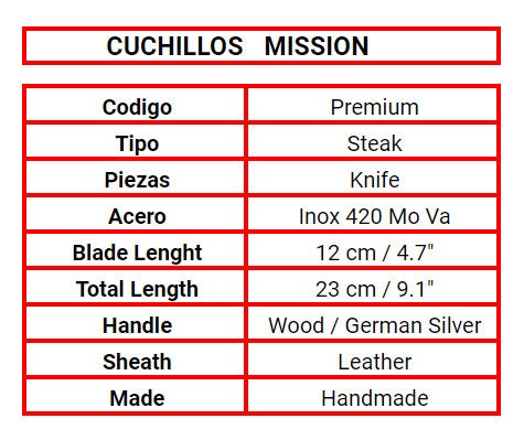 8 STEAK KNIFE SET Argentine Gaucho Stainless Steel  Mission Argentina. Handmade