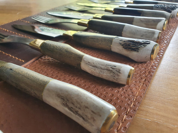 STEAK KNIVES FORK Set x 6 Deer Horn Argentine Gaucho  Stainless Steel  Mission Argentina.