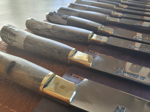 STEAK KNIVES SET x 12 Deer Horn Stainless Steel  Mission Argentina. C210x12