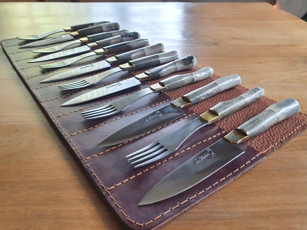 STEAK KNIVES FORK Set x 6 Deer Horn Argentine Gaucho  Stainless Steel  Mission Argentina.