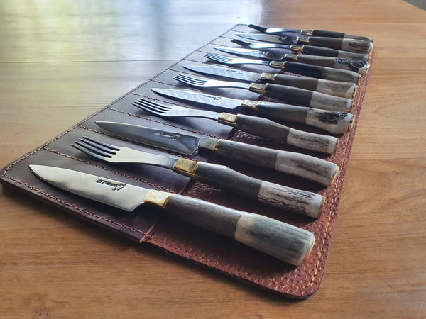 STEAK KNIVES FORK Set x 6 Deer Horn Argentine Gaucho  Stainless Steel  Mission Argentina.