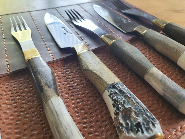 STEAK KNIVES FORK Set x 6 Deer Horn Argentine Gaucho  Stainless Steel  Mission Argentina.