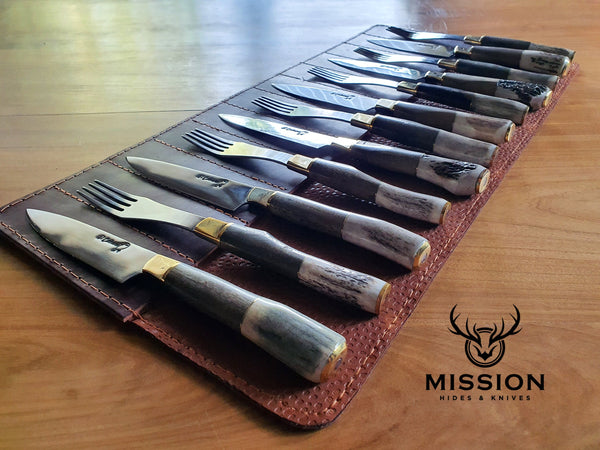 STEAK KNIVES FORK Set x 6 Deer Horn Argentine Gaucho  Stainless Steel  Mission Argentina.
