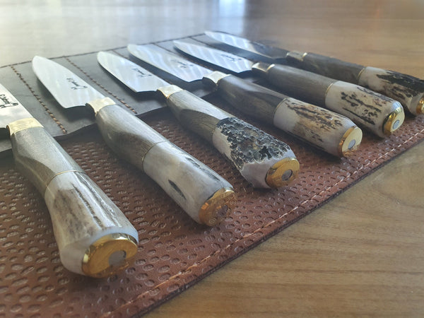 STEAK KNIVES SET x 12 Deer Horn Stainless Steel  Mission Argentina. C210x12