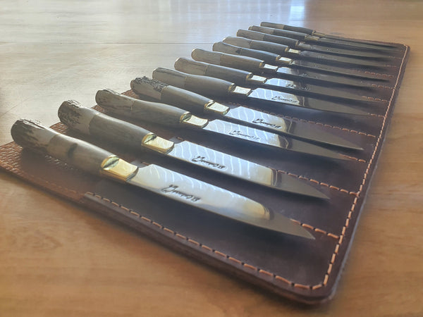 STEAK KNIVES SET x 12 Deer Horn Stainless Steel  Mission Argentina. C210x12