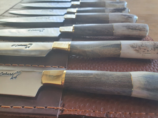 STEAK KNIVES SET x 12 Deer Horn Stainless Steel  Mission Argentina. C210x12