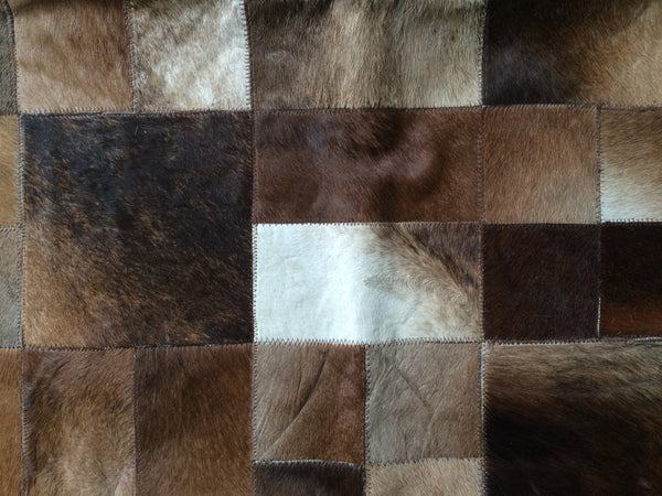 Cowhide Patchwork Rug.  BROWN MULTIFORM!! Amazing Design! 5.2 ft x 6.6 ft! Leather Frame 4 ". A245