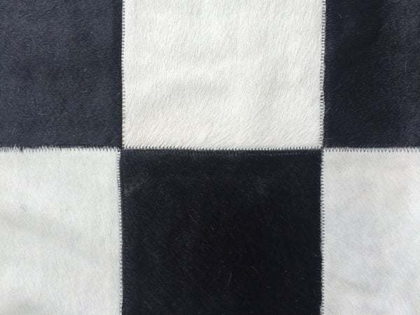 Cowhide Patchwork Rug.  BLACK WHITE CHECKERS!! Amazing Design! 6.6 ft x 6.6 ft! Squares 8 ". a244