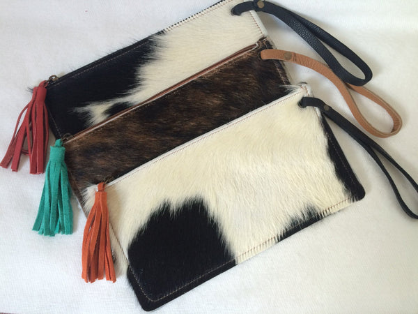 Cowhide Clutch Unique Piece Cow Hide Handbag. Leather Bag.