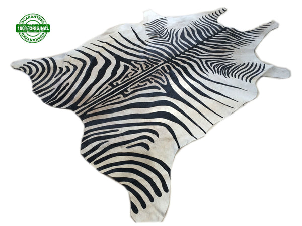 Cowhide Rug ZEBRA BLACK WHITE Unique!  a347 7.5 x 6.2 ft Tapi Peau de Vache imprimee