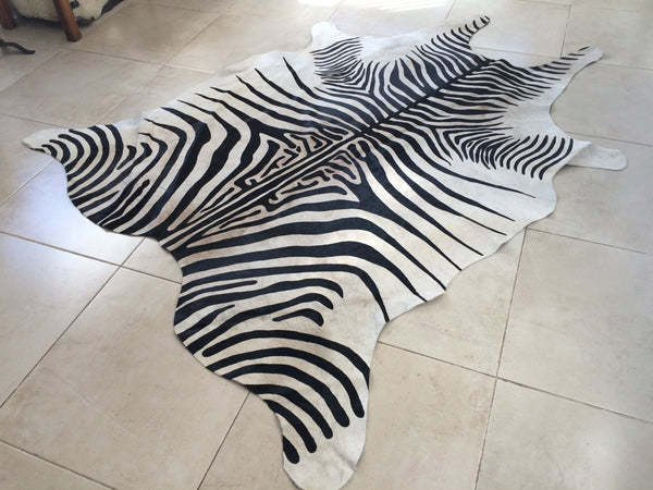 Cowhide Rug ZEBRA BLACK WHITE Unique!  a347 7.5 x 6.2 ft Tapi Peau de Vache imprimee
