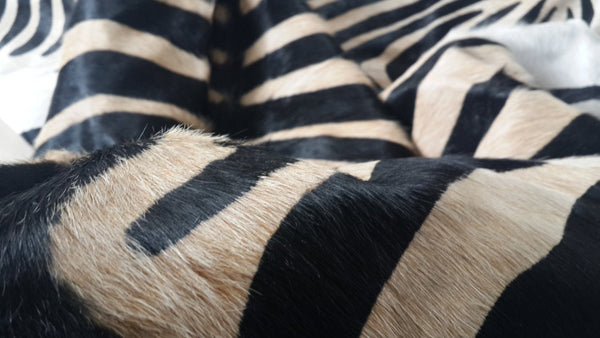 Cowhide Rug ZEBRA BLACK WHITE Unique!  a427 7.2 x 6.2 ft Peau de Vache Imprimée  Piel de Vaca Impresa Cebra