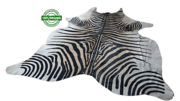 Cowhide Rug ZEBRA BLACK WHITE Unique!  a427 7.2 x 6.2 ft Peau de Vache Imprimée  Piel de Vaca Impresa Cebra