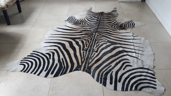 Cowhide Rug ZEBRA BLACK WHITE Unique!  a427 7.2 x 6.2 ft Peau de Vache Imprimée  Piel de Vaca Impresa Cebra