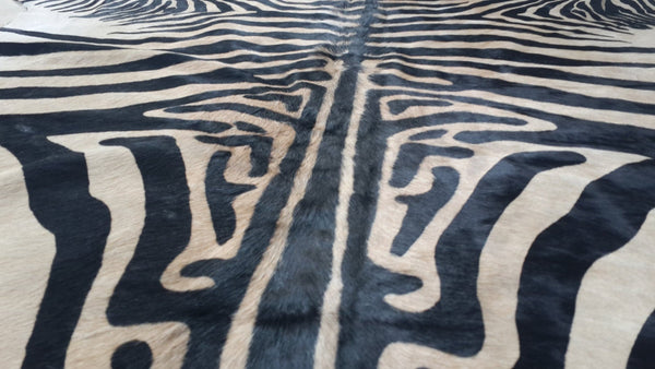 Cowhide Rug ZEBRA BLACK WHITE Unique!  a427 7.2 x 6.2 ft Peau de Vache Imprimée  Piel de Vaca Impresa Cebra
