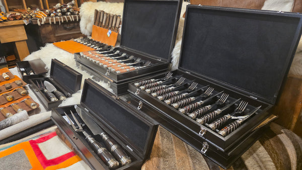 Steak Knives Set x 6 Forks & knives Wooden Box Juego de Cuchillos Asado. Premium. Mission Argentina