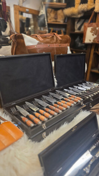 Steak Knives Set x 6 Forks & knives Wooden Box Juego de Cuchillos Asado. Premium. Mission Argentina
