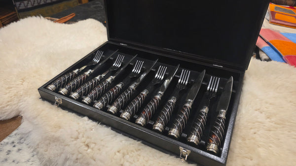 Steak Knives Set x 6 Forks & knives Wooden Box Juego de Cuchillos Asado. Premium. Mission Argentina