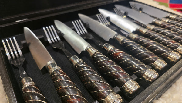 Steak Knives Set x 6 Forks & knives Wooden Box Juego de Cuchillos Asado. Premium. Mission Argentina