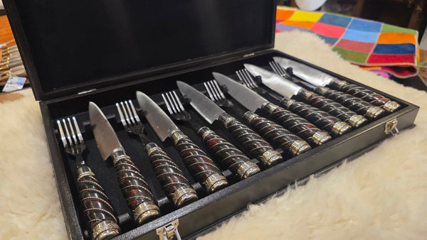 Steak Knives Set x 6 Forks & knives Wooden Box Juego de Cuchillos Asado. Premium. Mission Argentina