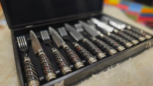 Steak Knives Set x 6 Forks & knives Wooden Box Juego de Cuchillos Asado. Premium. Mission Argentina