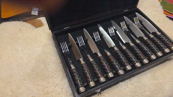 Steak Knives Set x 6 Forks & knives Wooden Box Juego de Cuchillos Asado. Premium. Mission Argentina