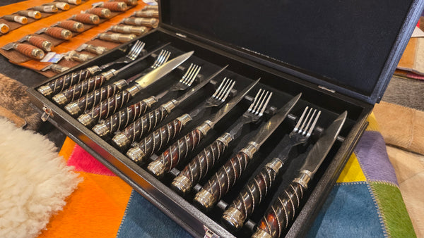 Steak Knives Set x 6 Forks & knives Wooden Box Juego de Cuchillos Asado. Premium. Mission Argentina