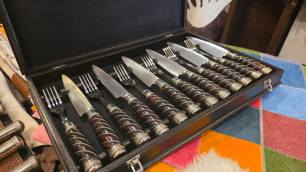 Steak Knives Set x 6 Forks & knives Wooden Box Juego de Cuchillos Asado. Premium. Mission Argentina