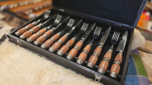 Premium Steak Knives Set x 6 Forks & knives Wooden Box . Mission Argentina