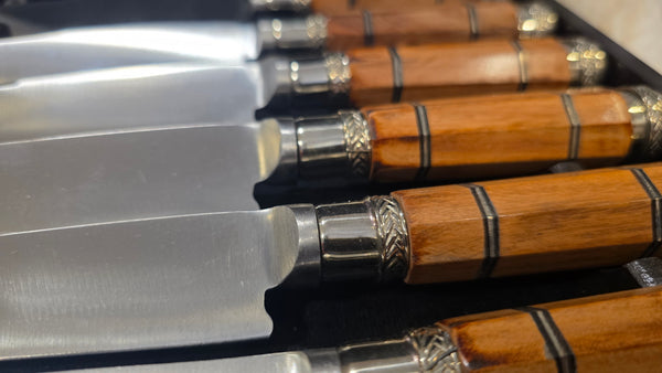 STEAK KNIVES SET x 6  Wooden Box Handmade  Premium Stainless Steel  Mission Argentina.