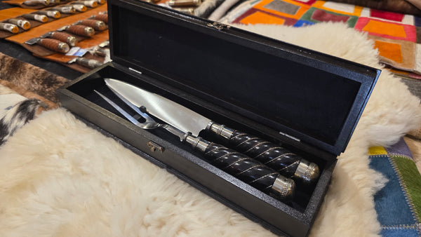 Argentine Gaucho Premium CARVING SET Knife Fork Sharpener Stainless Steel 8" Blade Mission Argentina.