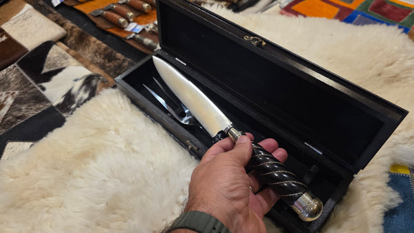 Argentine Gaucho Premium CARVING SET Knife Fork Sharpener Stainless Steel 8" Blade Mission Argentina.