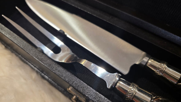 Argentine Gaucho Premium CARVING SET Knife Fork Sharpener Stainless Steel 8" Blade Mission Argentina.