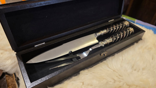 Argentine Gaucho Premium CARVING SET Knife Fork Sharpener Stainless Steel 8" Blade Mission Argentina.