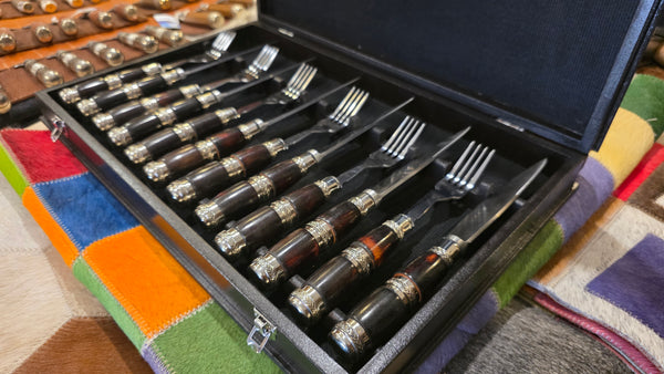 Steak Knives Set x 6 Knives Forks Wooden Box  Best Wedding Gift Registry  Mission Argentina