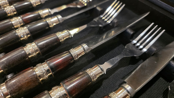 Steak Knives Set x 6 Knives Forks Wooden Box  Best Wedding Gift Registry  Mission Argentina